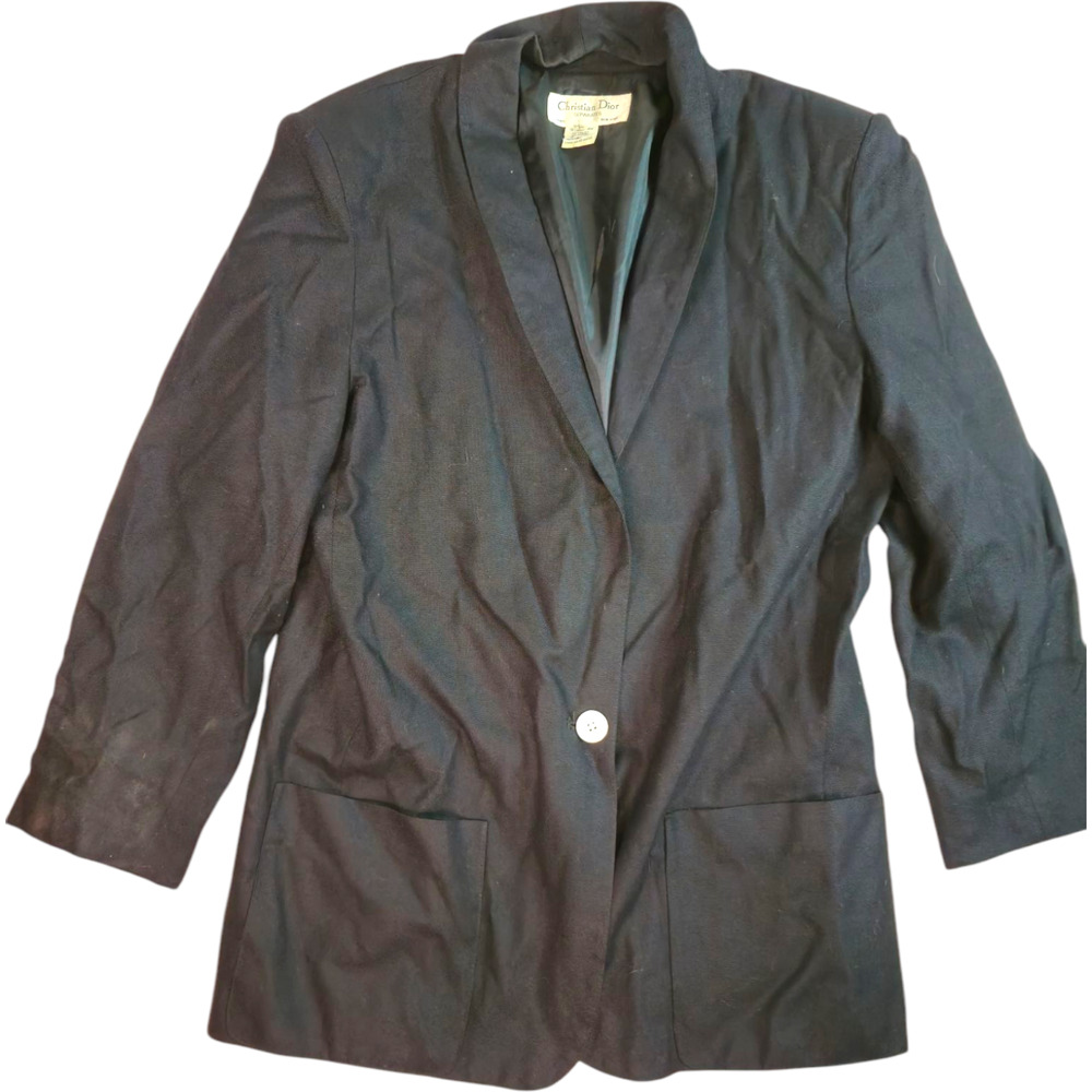 Christian Dior Womens Blazer Suit Jacket Size 10 Black Vintage Single Button